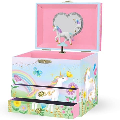 Image of Giggle & Honey Musical Unicorn Jewellery Box for Girls - Kids Music Box with Spinning Unicorn, Unicorn Birthday Gifts for Little Girls, Jewellery Boxes, 17.1 x 13.3 x 15.2 cm - Ages 3-10