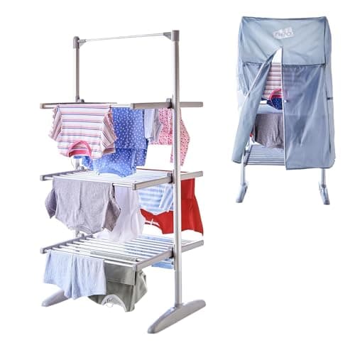 Image of Neo XL Large Indoor Electric 3 Tier Airer Folding Foldable Laundry Clothes Horse Portable Heated Rail Rack Dryer Cover 36 Rails 147 cm…