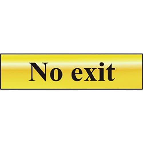 Image of Metal Self Adhesive Sign - No exit - Gold with Black Text - 200mm x 50mm