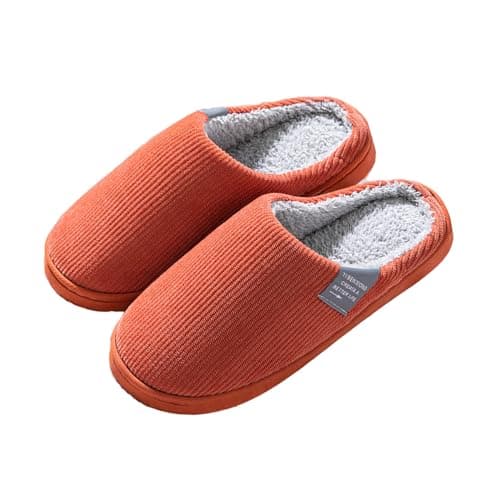 Image of Milaloko Women Men Plush Soft Slippers Winter Warm Slip On House Shoes Anti-Skid Indoor Outdoor, Orange, 7-8