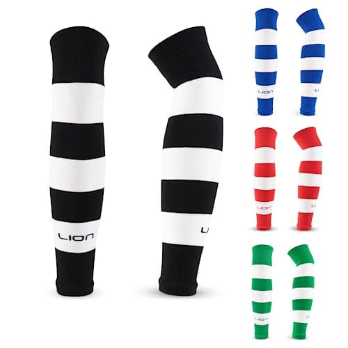 Image of LION SPORTSWEAR Football Sock Sleeves To Accompany Grip Socks - Fits Over Calf/Shin Pads - Variety Of Colours To Match Your Team Kit (Black & White)