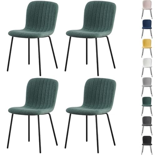 Image of mcc direct Set of 4 Soft Fabric Dining Chairs with Upholstered Seat and Metal Legs for Dining Room, Living Room and Kitchen Room - New Bella (Green)