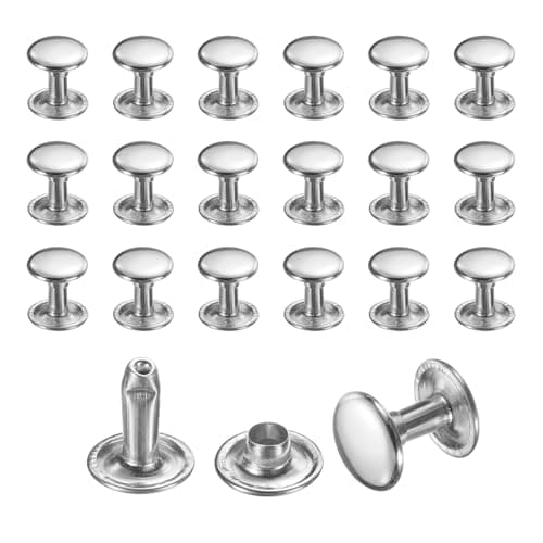 Image of sourcing map 50 Sets Leather Rivets, 9mm Double Cap Rivets, 10mm Height Tubular Metal Studs for Leather Craft Repair and Decoration DIY Clothes, Shoes, Bags, Belts, Silver