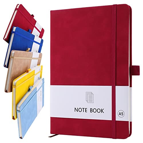 Image of A5 Notebook, Notebook A5 Note Book Note Pad Journal Notebook A5 Notepad PU Leather Notebook for Office School Home Business Writing & Note Taking 200 Pages (100 Sheets)-Wine Red