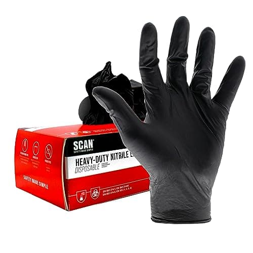 Image of Scan SCAGLODNHDM Heavy-Duty Nitrile Gloves Disposable Black Medium 100 Pack