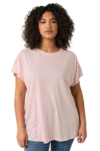 Image of EVANS Curve Crochet Shoulder Modal Rich T-Shirt - Women's - Plus Size Curve Pink