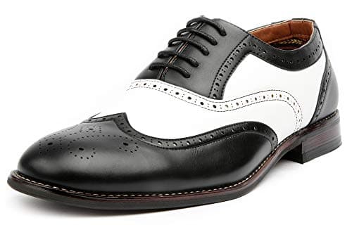 Image of Ferro Aldo Men's Wingtip Oxford Dress Shoes | Classic Brogue & Two-Tone Spectator Styles | Formal Wedding Business Party Shoe, 1. Black & White, 7 UK