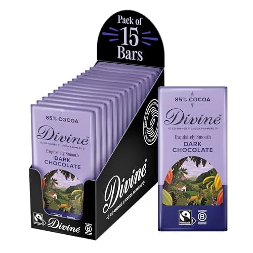 Image of Divine 85% Cocoa Dark Chocolate 15 x 90g Bars – Fairtrade Dark Chocolate – Smooth Rich Flavour – Ethical Premium Chocolate