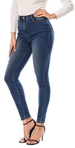 Image of ECUPPER Womens Jeans High Waist Skinny Fit Stretch Jeans Denim Trousers with Pockets Dark Blue S
