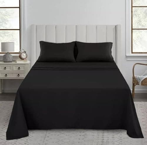 Image of Luxury Flat Sheet, 200 Thread Count 100% Egyptian Cotton Premium Hotel Quality Wrinkle and Fade Resistant Super Soft Top Sheet - Non Iron Easy Care Bedding Sheet (Black, King)