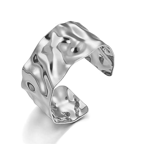 Image of LILIE&WHITE Bangle Open Cuff Bracelet for Women – Textured Silver-Tone Bangle with Unique Hammered Design – Modern Jewellery for Everyday and Special Occasions
