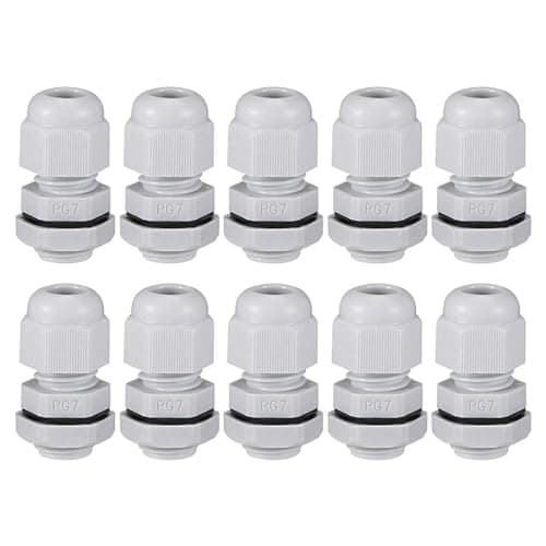 Image of TA-VIGOR 10Pcs PG7 Cable Gland, IP68 Waterproof Adjustable Plastic Nylon Wire Connectors Gland Joints for 2mm-5mm Cables, Locknut Stuffing Glands with Locknut and Washer – White