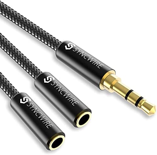Image of Headphone Splitter Cable Syncwire 3.5mm Aux Splitter Adapter Nylon Braided Male to 2X Female Aux Extension Cord for Apple iPhone/iPod/iPad, Samsung, Earphone, Speaker, MP3 Player - 0.77ft/23CM (Black)