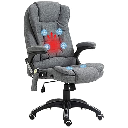 Image of Vinsetto Massage Office Chair with Lumbar Heating, Linen Fabric Executive Computer Desk Chair with High and Reclining Back, Tilt Function, Adjustable Height, Padded Armrests, Grey