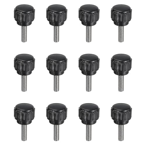 Image of sourcing map 12pcs Knurled Clamping Knobs M4 x 14mm Metric 304 Stainless Steel Male Thread Thumb Screw on Type 14mm Plastic Round Head Threaded Hand Bolt Stud Knobs Black