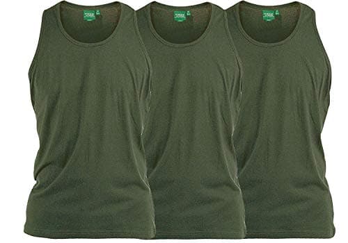 Image of D555 Pure Cotton Long Length 3 Pack Vests in Khaki in 4XL