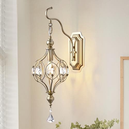 Image of Ganeed Crystal Wall Lights Antique Retro Vintage French Style Rustic Indoor Wall Lamps for Hallway Porch Landing Lounge 1 Light E14 Champagne Gold (1 Pack)