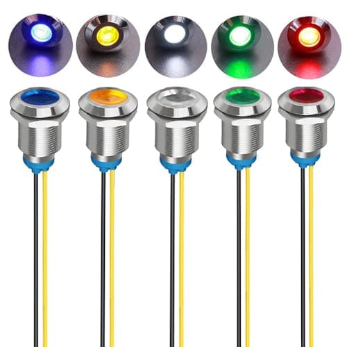 Image of Gebildet 5Pcs 12mm 230V AC LED Metal Indicator Light Waterproof Signal Lamp (Green Orange Red Blue White 5Pcs)