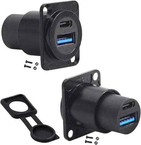 Image of PENGLIN 2PCS D-TYPE USB Dual Ports Type C and USB3.0 Panel Mount Adapter, USB TYPE C and TYPE A Female to Female Pass Through Connector for Smartphones Laptops Tablets