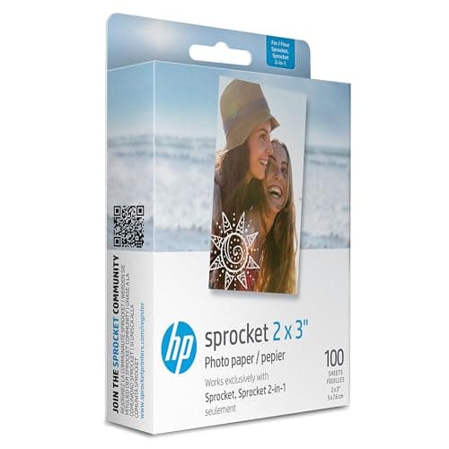 Image of HP Sprocket 2x3 (5.1x7.5 cm) Premium Zink Sticky Back Photo Paper, 100 Sheets, Compatible with HP Sprocket Photo Printers