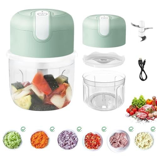 Image of Nizirioo Mini Electric Chopper, 250 ml Battery Mini Chopper, Kitchen Electric Chopper with USB Port, Garlic Chopper, Mini Onion Cutter, for Onion Vegetables, Fruits, Nuts (Light Green)