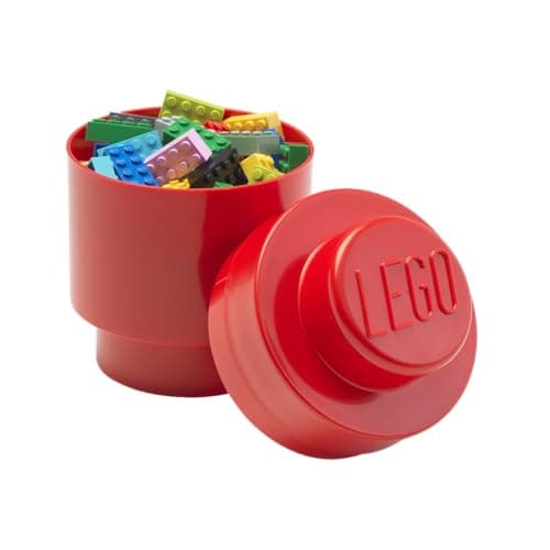 Image of LEGO Storage Brick 1 Knob Round Red, Stackable Storage Box, 950 ml, Ø123x183 mm, Storage Box with Lid, Desk Storage Box for Kids & Adults, Home Decor