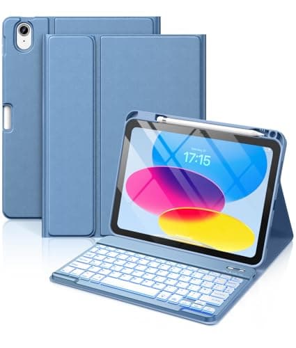Image of Vobafe Keyboard Case for iPad A16 11th Generation 2025/10th Generation 2022(11/10.9 inch), 7 Colors Backlit Detachable Folio Keyboard Cover with Pencil Holder for iPad 11/10 Gen, UK Layout, Blue
