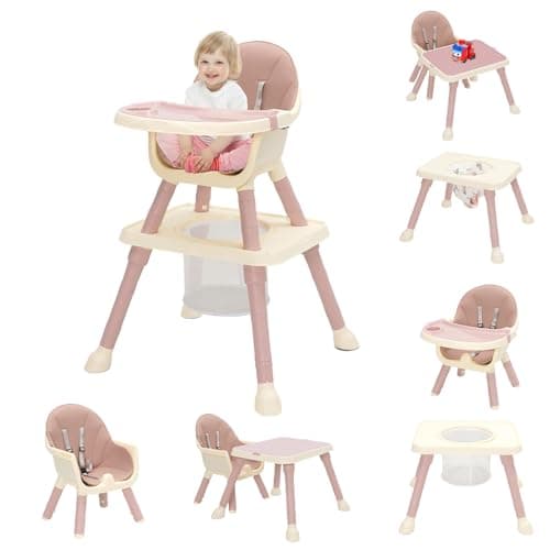 Image of 7-in 1 Baby High Chair, Highchair with Removable Game Table, Adjustable Height, Footrest, Portable Baby Chair Multifunctional Combination for Babies Toddlers(Pink)