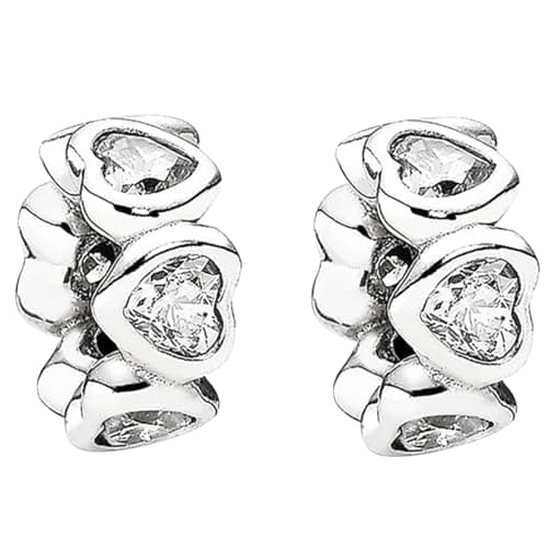 Image of Doyafer 925 Sterling Silver Charms Silver Heart Silicone Spacer Beads Set For Women'S Charms Bracelets 2 Per Pack