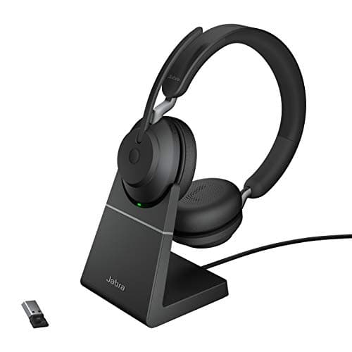Image of Jabra Evolve2 65 Wireless PC Headset with Charging Stand – Noise Cancelling UC Certified Stereo Headphones With Long-Lasting Battery – USB-A Bluetooth Adapter – Black
