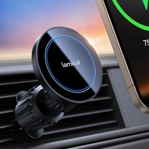 Image of Lamicall for Magsafe Car Mount Charger - [15W Top Charging] Magnetic Wireless Car Charger with 20x N52 Magnets, Hands Free Air Vent Phone Holder Cradle for iPhone 17 16 15 14 13 12 Series - Black