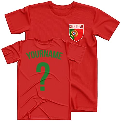 Image of Portugal Football Shirt Kids - Portugal Flag Badge Custom Name And Number T Shirt - Football Personalised Retro Europe Summer 2021 Footy Gifts For Boy - Unique European Footie Top, 12-13 Years, Red