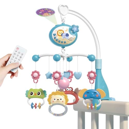 Image of Aolso Baby Crib Toy, Baby Star Crib Mobile with Music and Lights, Cot Mobile Toy with Timing Function Projector and Remote Control, Baby Crib Toys for Boys Girls (Blue)