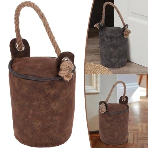 Image of GEEZY Heavy Weighted Faux Leather Door Stop Indoor Door Stopper Cube with Handle Non-Slip Vintage Rustic Design Decorative Stopper