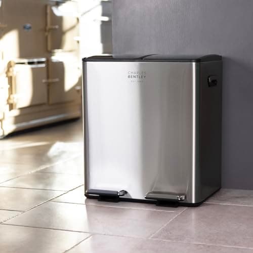 Image of Charles Bentley 30L Double Compartment Kitchen Bin Stainless Steel Rubbish Bin Bins for Kitchen Waste Bin Pedal Bin Double Bin Pedal Bins for Kitchen Recycling Bins for Kitchen