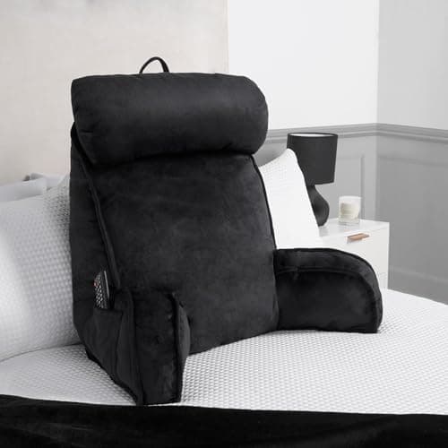 Image of OHS Cuddle Cushion with Head Rest, Detachable Neck Roll Reading Pillow for Bed Adult Kids Soft High Back Support Cushion with Arms & Pocket Gaming Cushions for Boys Girls Sit Up in Bed Pillow, Black