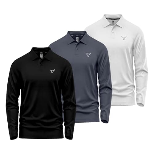 Image of TORO ACTIVA Pack of 3 Mens Polo T Shirt Regular Fit Olympic Casual Uniform Party Wear Multi-Colours Long Full Sleeves Button Up Adults Gift Polo Top