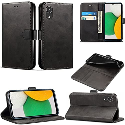 Image of EKAM Case for Samsung Galaxy A03 Core, Leather Wallet Book Flip Folio Stand View Cover Magnetic Closure with Card Slots for Samsung Galaxy A03 Core [6.5 Inch] (Black)