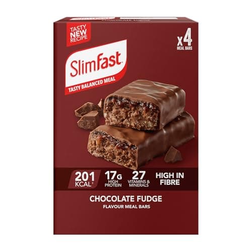Image of SlimFast Chocolate Fudge Meal Bar, 17 g Protein, 201 Calories, 27 Vitamins & Minerals, Have as a Meal Replacement for Weight Management or as a High-Protein Snack for Work, Gym & Travel, 4x60 g