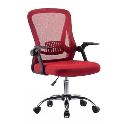 Image of Panana Office Chair Flip-up Armrest Managerial Desk Chair Mesh Back Gas Lift Swivel Chair (Red)