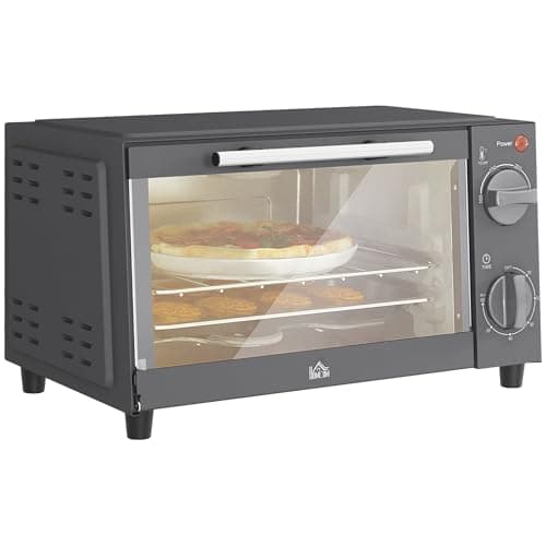 Image of HOMCOM Mini Oven, 9L Countertop Electric Grill, Toaster Oven with Adjustable Temperature, Timer, Dishwasher Safe Baking Tray and Wire Rack, 750W, Grey