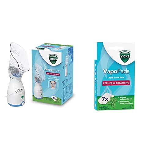 Image of Vicks Sinus Inhaler - Sinus Relief - Ease coughs, colds or Blocked noses - Adjustable steam Control - VH200 & VapoPads Menthol - Scented Pads with Essential Oils - 7 Pack - VH7
