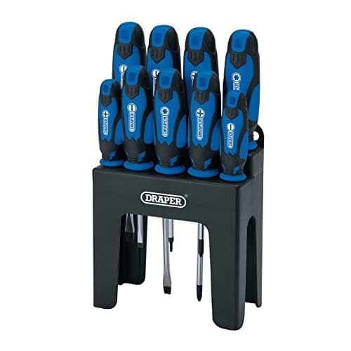 Image of Draper 9 -Piece Screwdriver Set | Chrome Vanadium Steel Screwdrivers Set | Soft Ergonomic Grip Handle | Storage Stand | 15960