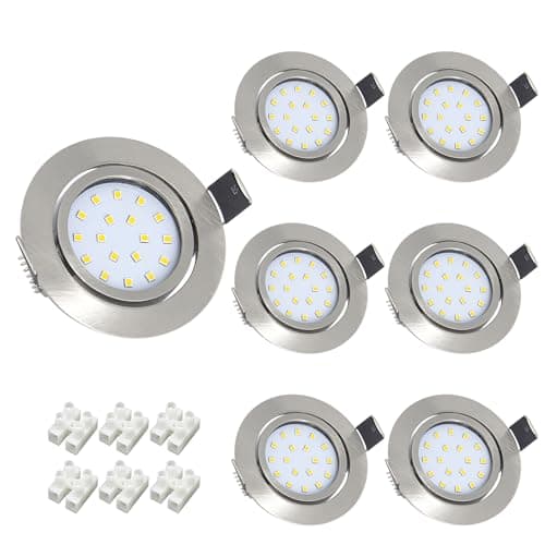 Image of Wondlumi 6X 5W Recessed Ceiling Lights, 5W Ultra Slim LED Spot Lights for Ceiling, Brushed Chrome LED Spotlights Warm White 240V, Cutout Ø65-80mm