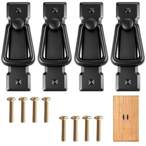Image of 4PCS Vintage Drop Handles, Door Ring Pull Handles Furniture Ring Pulls Antique Drawer Door Bin Cupboard Drop with Screws for Cabinet Bedroom Kitchen Wardrobe Dresser Drawer Cupboard Bookcase, Black