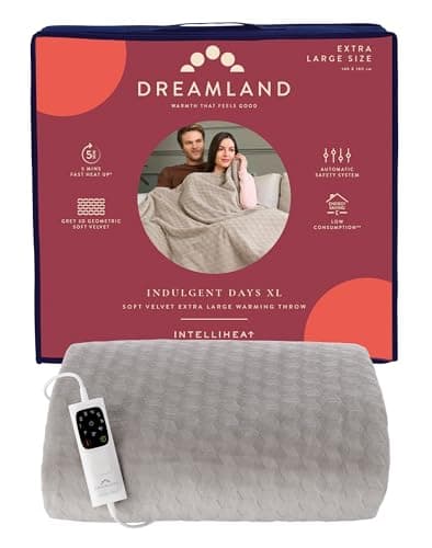 Image of Dreamland Indulgent Days XL Heated Electric Throw – Velvet 3D Geometric Design with 6 Heat Settings, Fast 5-Minute Heat Up, Auto Shut-Off Timer, Machine Washable & Tumble Dryer Safe – 140 x 180 cm