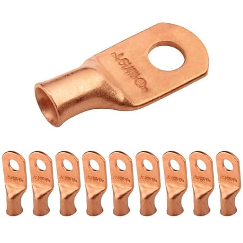 Image of SELTERM 6 AWG (16 mm²) - 1/4" (M6) ⌀ Hole - Wide Palm UL Heavy Duty Wire Lugs, Battery Cable Ends, Bare Copper Eyelets, Tubular Ring Terminal Connectors [B21] - 10 Pack
