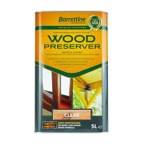 Image of Barrettine Wood Preserver (Clear, 5L) - UV Fade Resistant, Durable & Water Repellent Premier Wood Preserver, Deep Penetrating, Low Odour & Oil Based, Suitable for Outdoor & Indoor Use