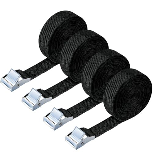 Image of URAQT Lashing Strap Mounting Strap, Pack of 4, 150 kg, 5 Metres, Ratchet Lashing Strap, Width 20 mm, Lashing Strap, Adjustable Mounting Straps with Clamping Lock for Transport, Cargo, Luggage, Camping