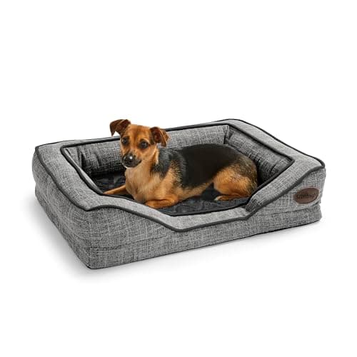 Image of Silentnight Orthopaedic Dog Bed - Cosy Comfortable Pet Bed with Ergonomic Foam Body & Head Support - Super Soft & Sturdy Woven Removable Washable Cover, Non-Slip Base, Small 49x65cm, Grey